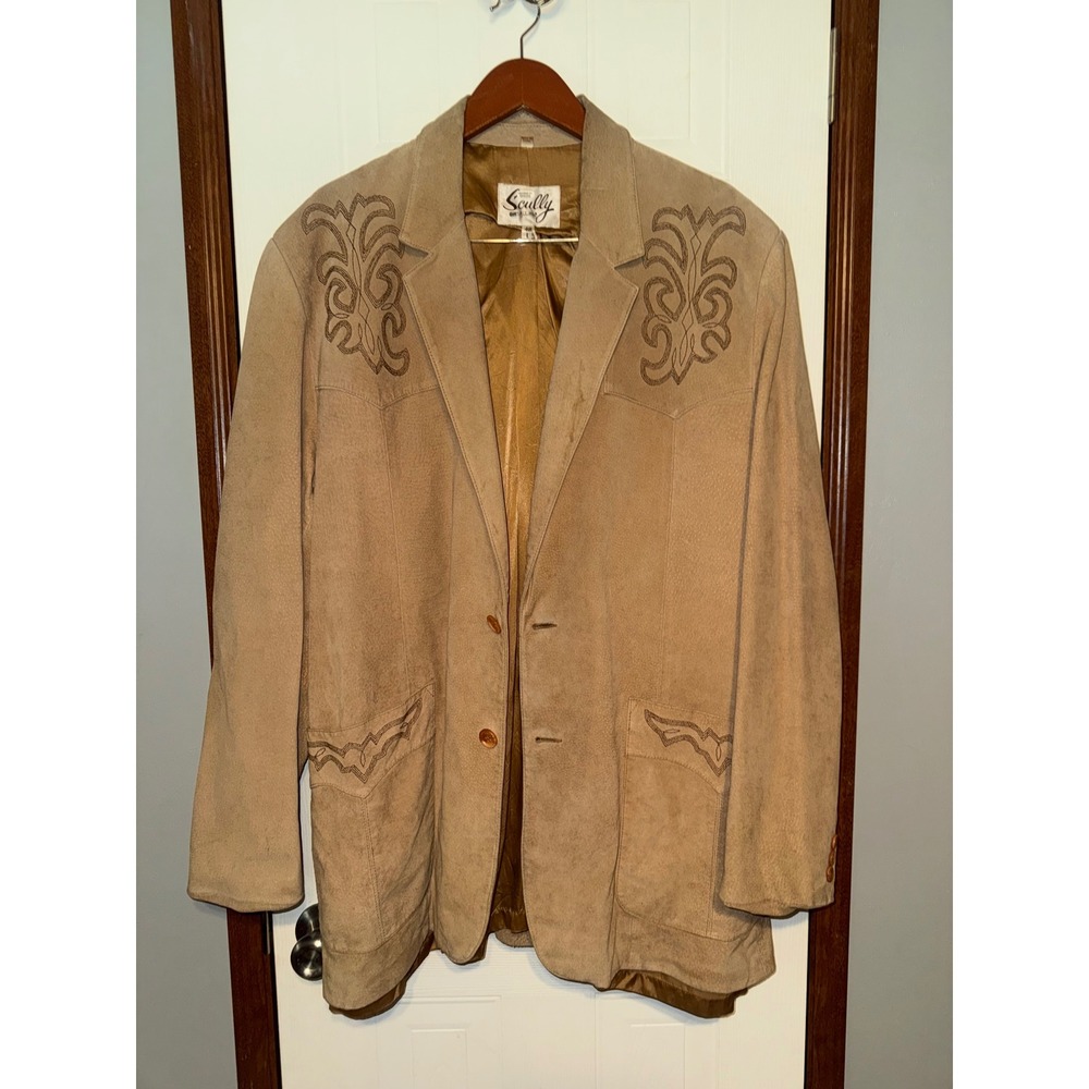 Scully Western Suede Leather Blazer Sport‎ Coat Tan Embroidered Mens 48L